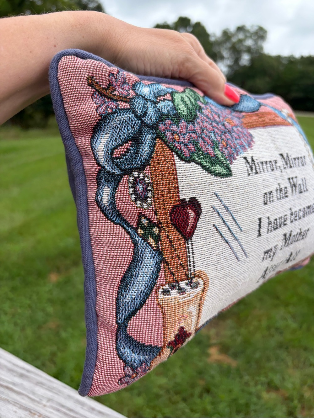 Mirror, Mirror On the Wall, I Am My Mother After All Funny Needlepoint Pillow - Picture 4 of 7